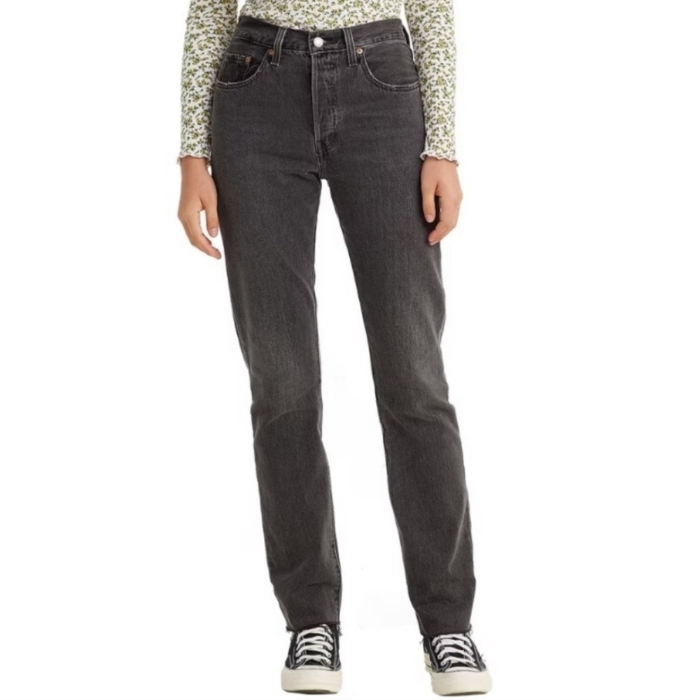Levi's 501 Black/Gray Wash Denim Raw Hem Jeans W29 x L30